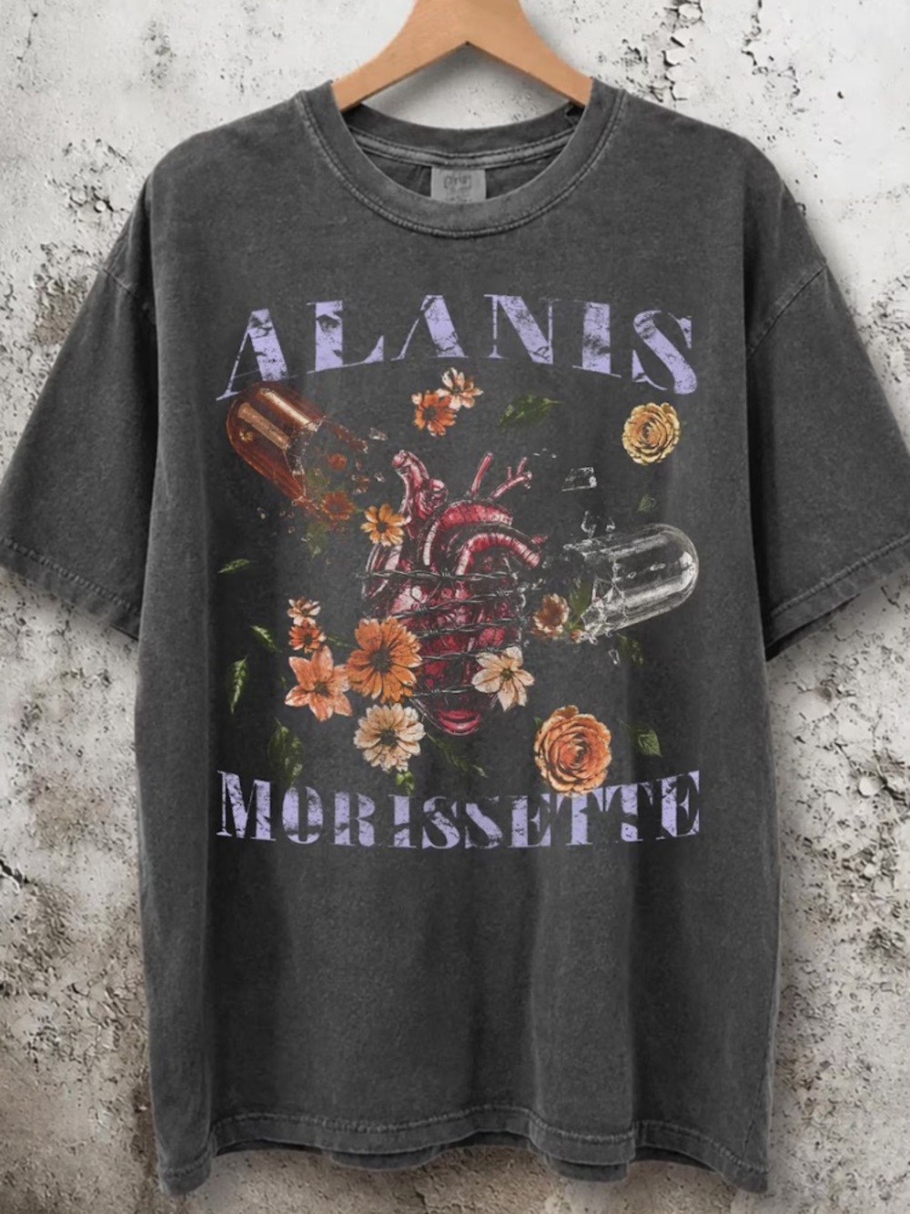 Comfort Color Alanis Morissette Jagged Little Pill Heart Flowers Rock Singer Tee